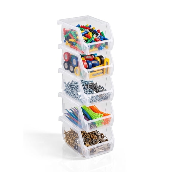 Sorbus Extra Small Garage Storage Bins, Open Front Plastic Organizer, Clear, 5 Pack