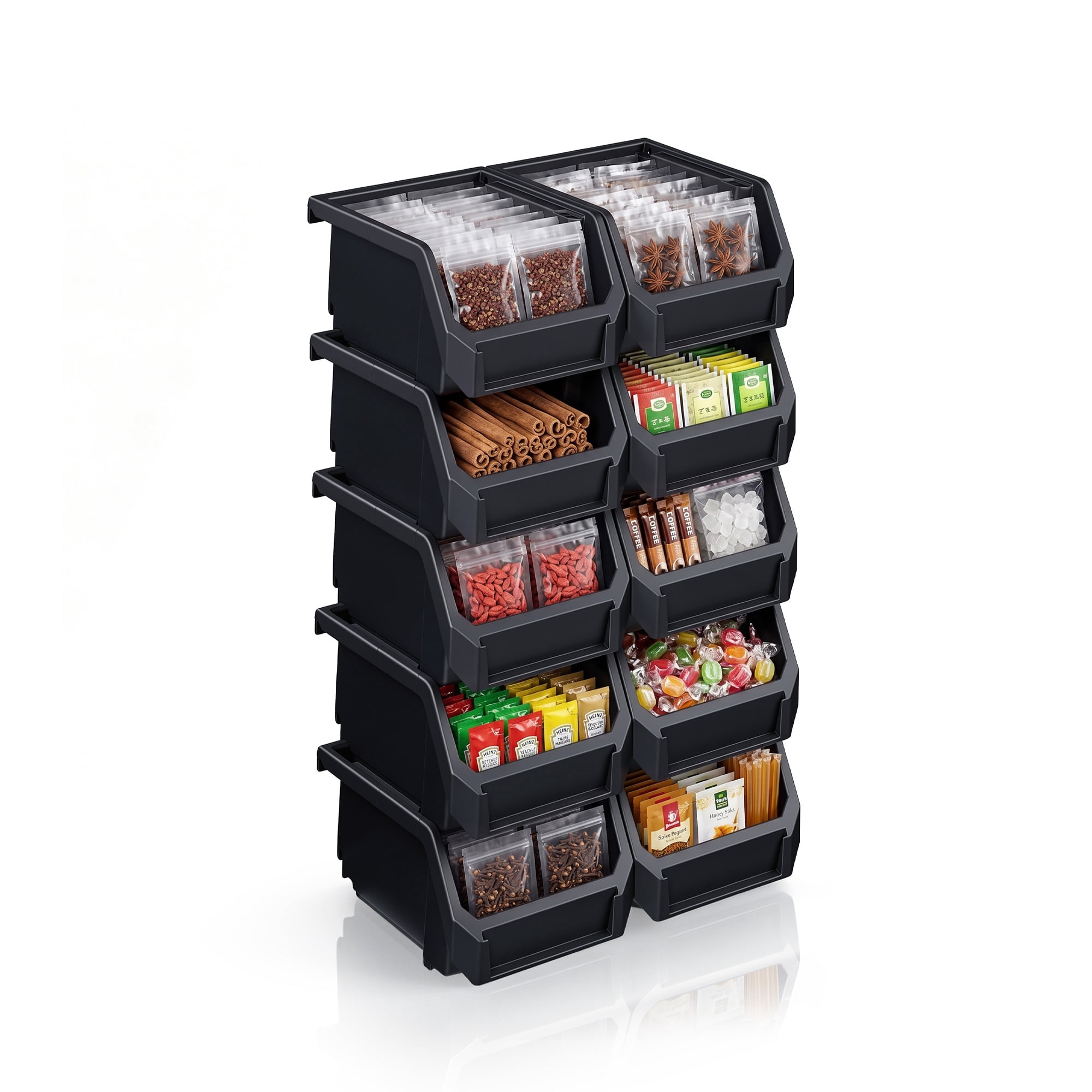 Sorbus Extra Small Open Front Stackable Pantry Storage Bins, 10-Pack, Black