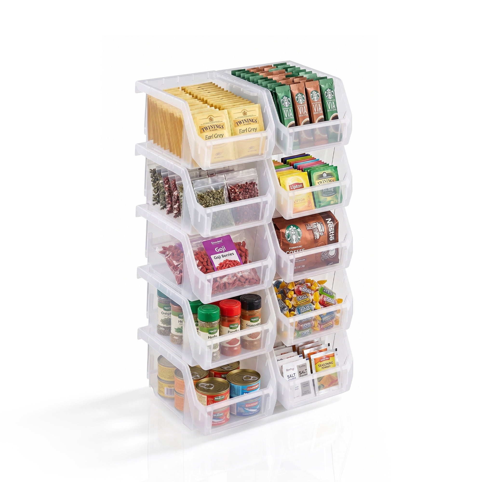 Sorbus Extra Small Open Front Stackable Pantry Storage Bins, 10-Pack, Clear