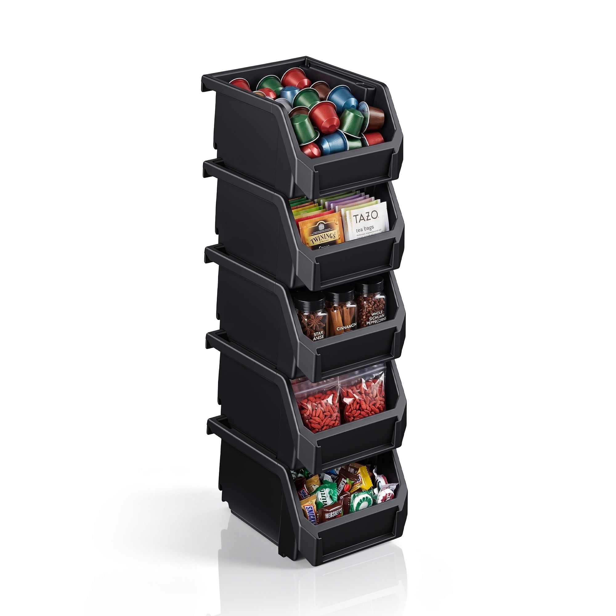 Sorbus Extra Small Open Front Stackable Pantry Storage Bins, 5-Pack, Black