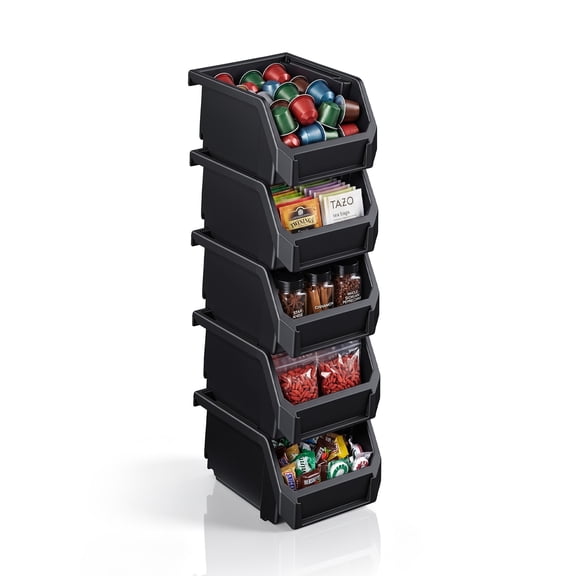 Sorbus Extra Small Open Front Stackable Pantry Storage Bins, 5-Pack, Black