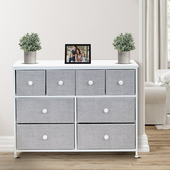 Sorbus Fabric Dresser for Bedroom - Chest of 8 Drawers, Storage Tower, Clothing Organizer, for Closet, for Living Room, Steel Frame, Fabric Bins - Knob Handle (White)