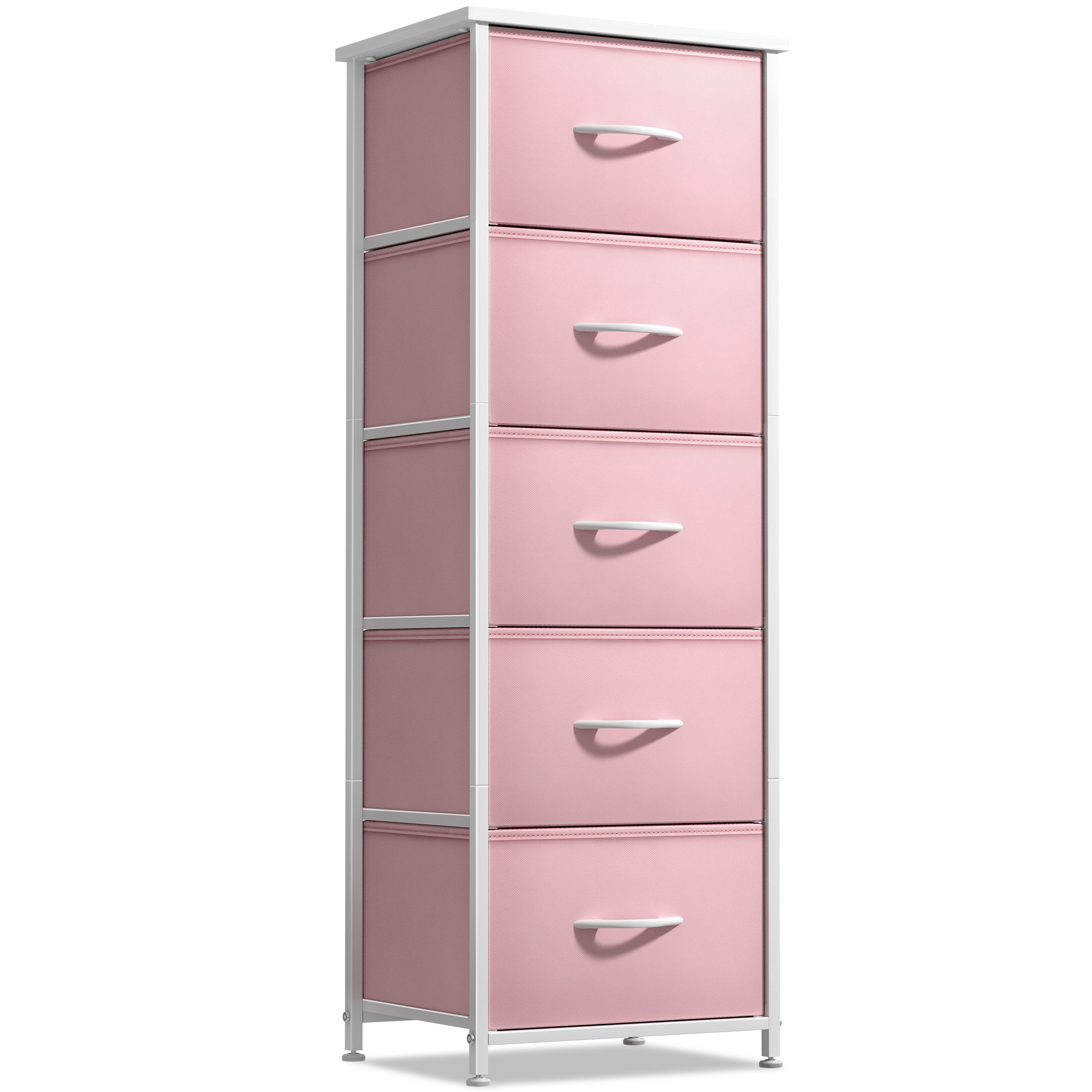 Sorbus Fabric Dresser for Kids – 5-Drawer Storage Tower, Clothing Organizer for Bedroom, Closet, Playroom & Nursery – Steel Frame, Fabric Bins with Wood Handles, Pink