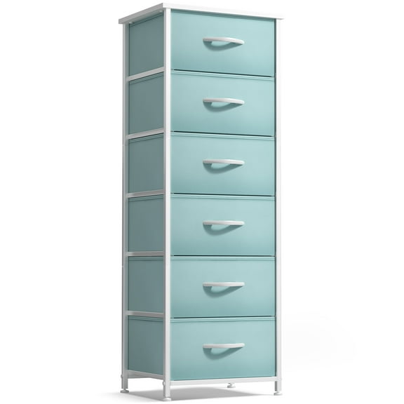 Sorbus 6-Drawer Fabric Dresser for Kids - Tall Storage Tower, Closet Organizer with Steel Frame & Wood Handles for Nursery, Playroom & Bedroom, Aqua