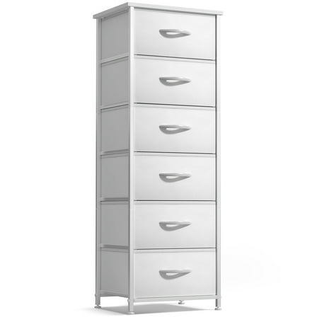 Sorbus 6-Drawer Fabric Dresser for Kids - Tall Storage Tower, Closet Organizer with Steel Frame & Wood Handles for Nursery, Playroom & Bedroom, White