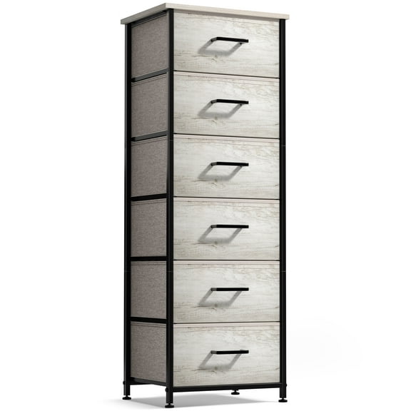 Sorbus 6-Drawer Fabric Dresser for Kids - Tall Storage Tower, Closet Organizer with Steel Frame & Wood Handles for Nursery, Playroom & Bedroom, Greige
