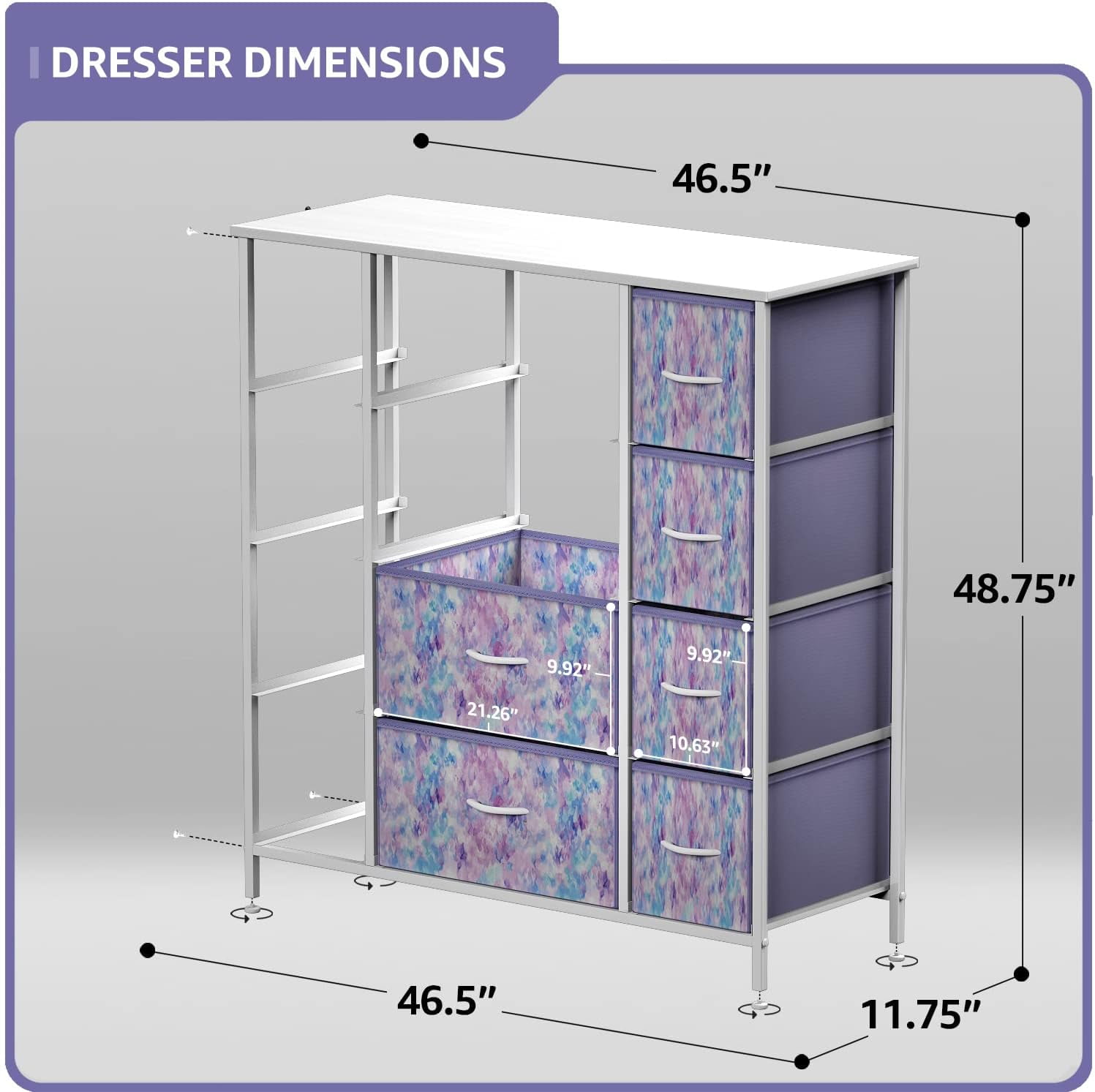 Sorbus Fabric Dresser for Kids Bedroom - Chest of 12 Drawers, Tall Storage Tower, Clothing Organizer, for Closet, for Playroom, for Nursery, Steel Frame, Fabric Bins - Wood Handle (Tie-dye Purple)