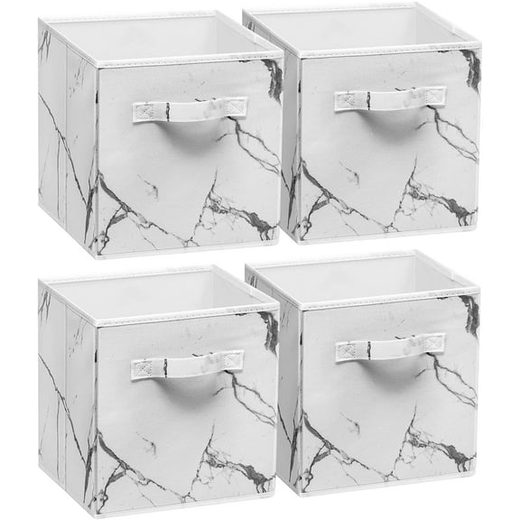 Sorbus Foldable Storage Cubes: Adult Organization for Living Room, Closet, Dorm - Marble Print, 4-Pack, White