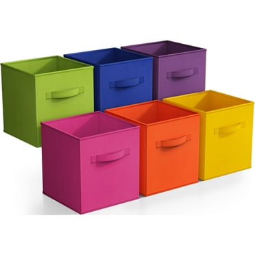 Sorbus Fabric Storage Bins 11" Foldable Cubes Multicolored With Handles For Pantry, Cubbies, Toy And Closet Organization- 6Pk
