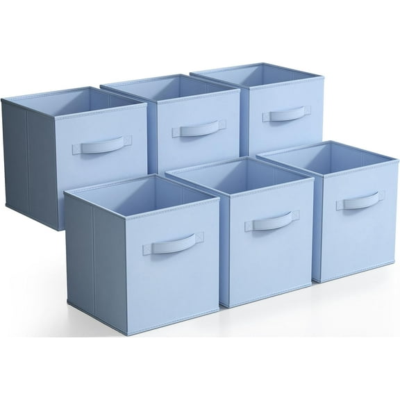 Sorbus Fabric Storage Bins 11" Foldable Cubes With Handles For Pantry, Cubbies, Toy And Closet Shelving Organization - 6Pk (Pastel Blue)