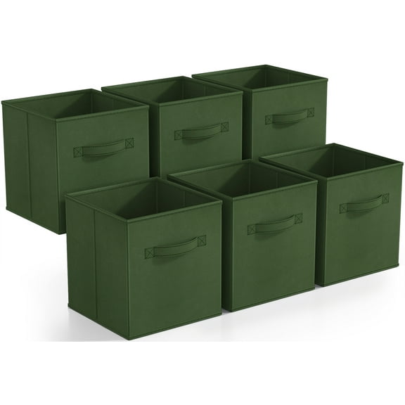 Sorbus Foldable Storage Cubes - 6 Pack, 11" Fabric Baskets for Closet and Pantry Organization (Dark Green)