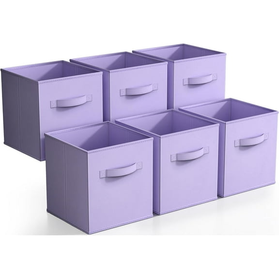 Sorbus Fabric Storage Bins 11" Foldable Cubes with Handles for Pantry, Cubbies, Toy and Closet Shelving Organization - 6Pk (Pastel Purple)