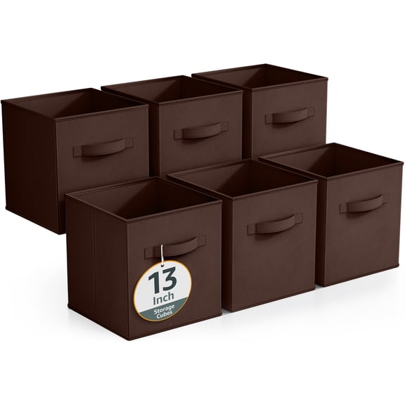 Sorbus Fabric Storage Bins 13" Foldable Cubes With Handles For Pantry, Cubbies, Toy And Closet Shelving Organization - 6Pk