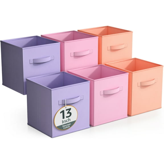 Sorbus Portable Cube Storage Bins with Handles, Multicolor, 6 Pack