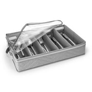 Sorbus Flatware & Utensil Storage Chest - Gray Fabric Box for Organizing Silverware, Cutlery, & Utensils - Zippered Clear Lid & Adjustable Divider