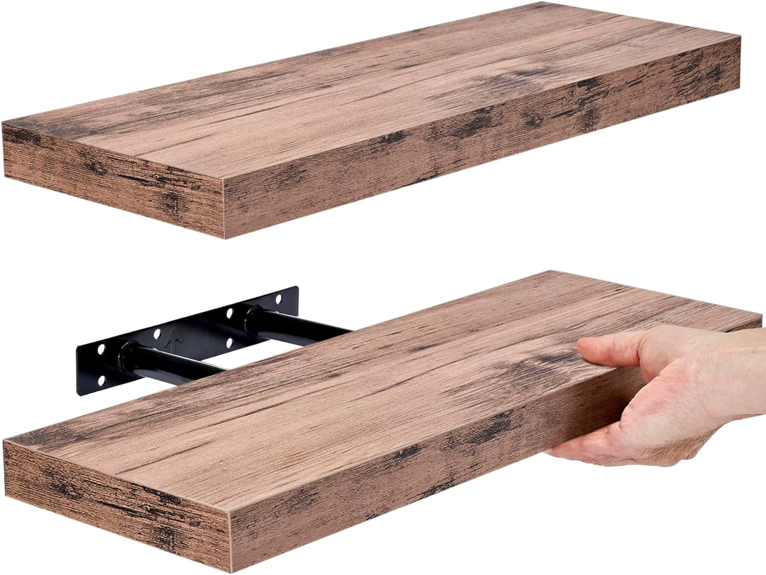 Rustic Mahogany 17" Floating Mantel Wall Shelf Set