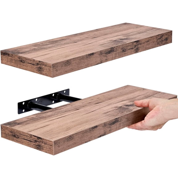 Sorbus 16.25" Mahogany Rustic Floating Shelves (Set of 2) – Wall Storage for Décor, Frames, Trophies