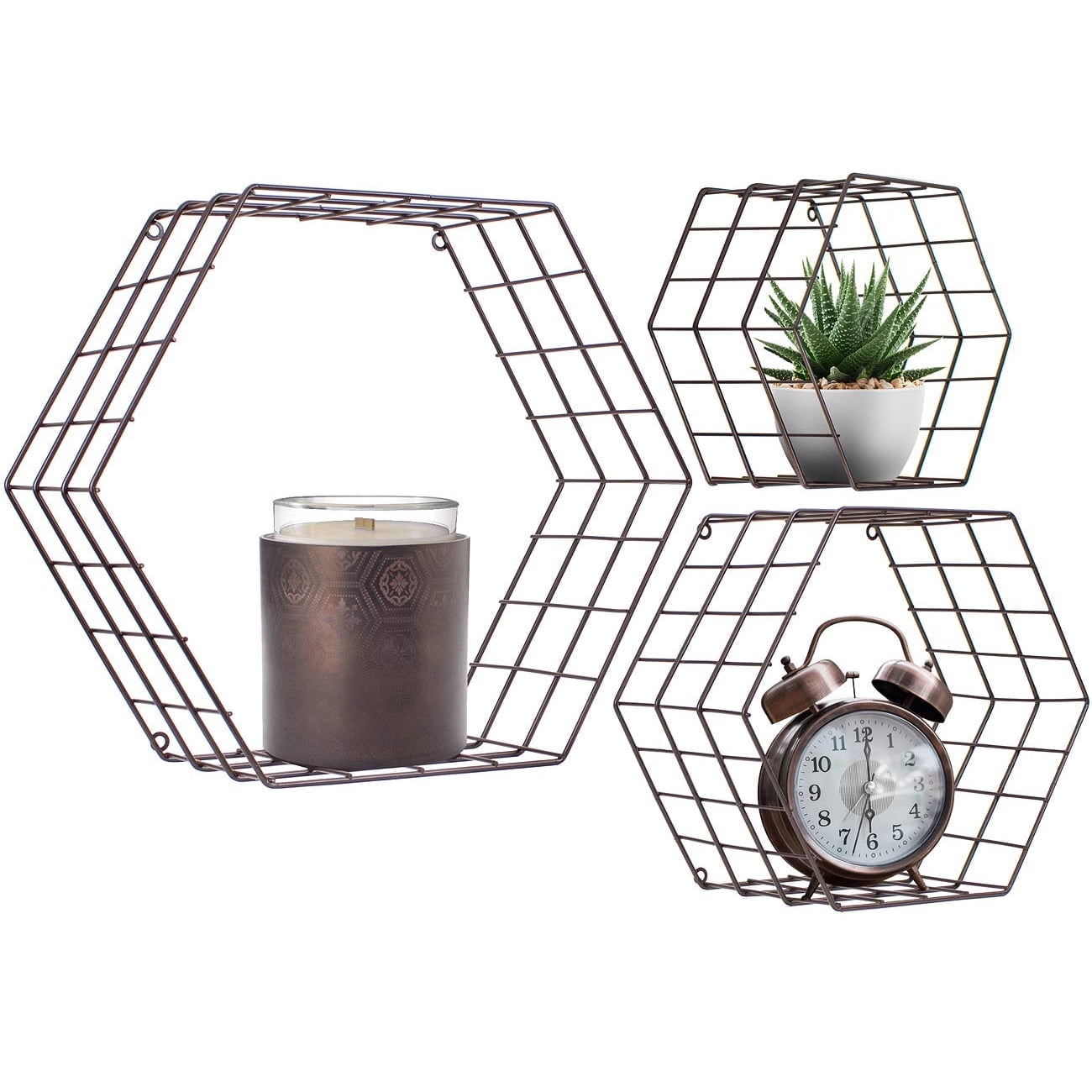 Sorbus Floating Shelves, 3 Pack Wall Mounted Metal Wire Hexagon Design, 14 x 12 Inch Wall Shelves for Bedroom, Kitchen, Living Room, Bathroom Shelves Over The Toilet, Home Décor