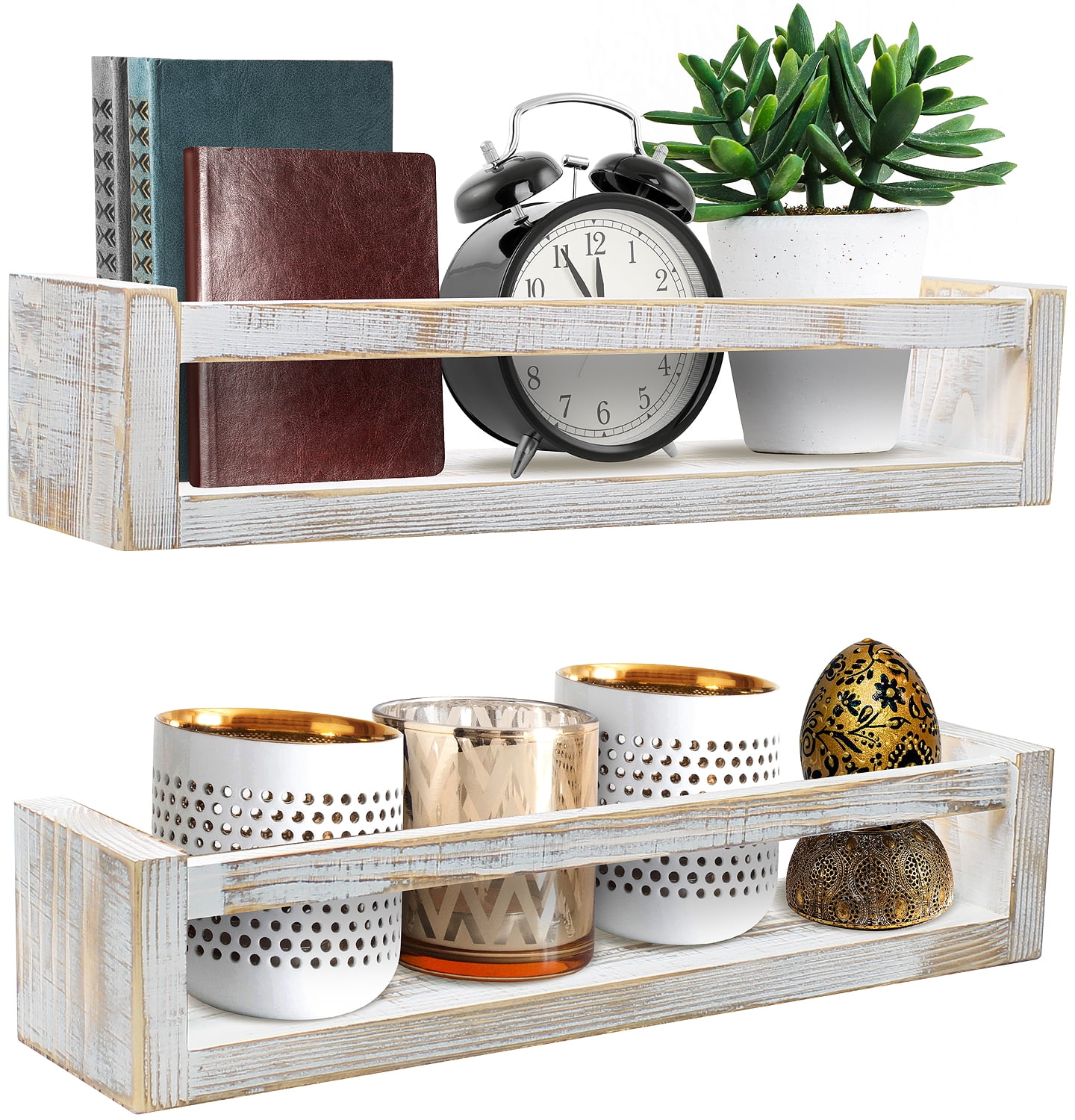 Sorbus Floating Shelves (Set of 2) Rustic Wood WallMounted Ledges