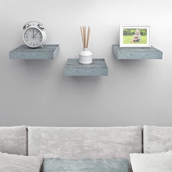 Sorbus Floating Shelves - Square Mounted Display Ledge Shelf for Bedroom Room Decor. Modern Rustic Colors with Distressed Wood Finish (3 Pack, Blue)