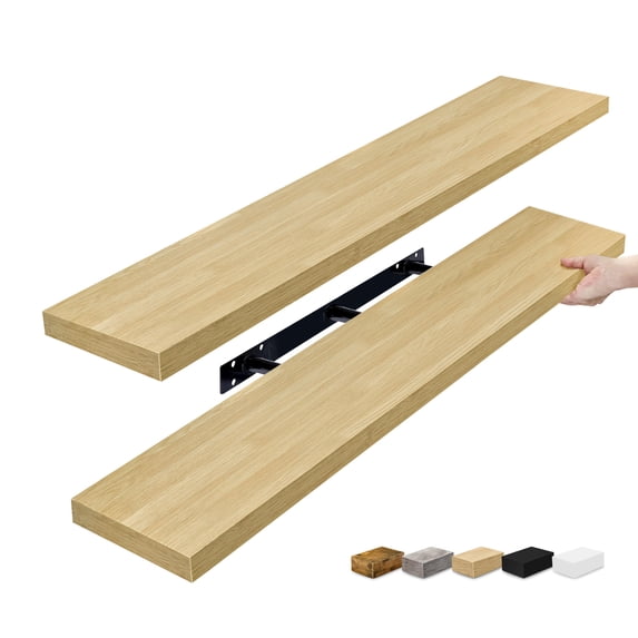 Sorbus 2-Pack Extra Long Floating Wall Shelves, 48" x 9", Maple Wood – Farmhouse Style Shelves for Bedroom, Kitchen, Living Room & Bathroom