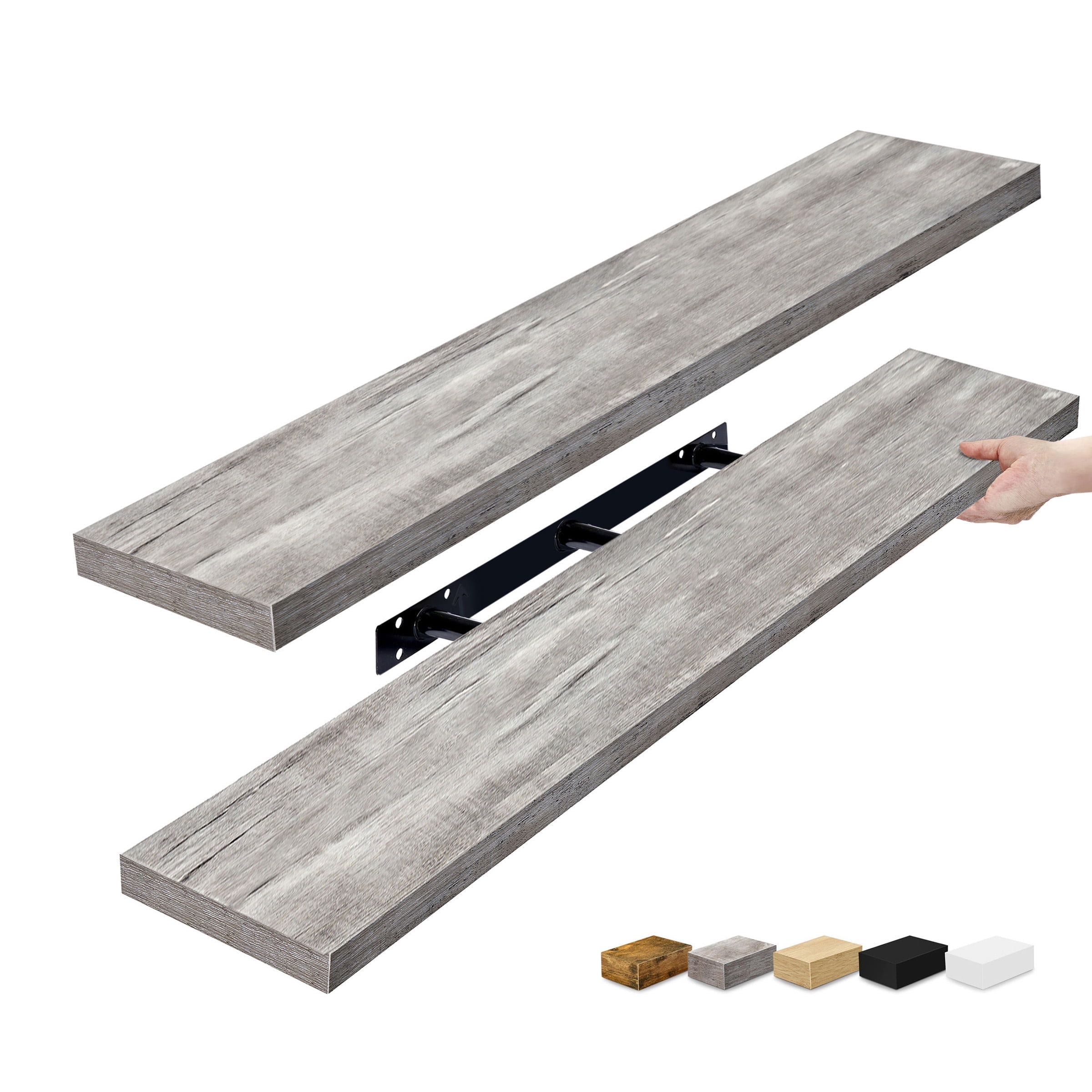 Sorbus 2-Pack Extra Long Floating Wall Shelves, 48" x 9", Gray – Farmhouse Style Shelves for Bedroom, Kitchen, Living Room & Bathroom