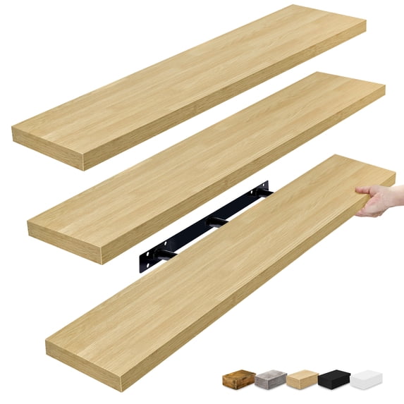 Sorbus Extra Long Floating Shelves – Set of 3 Wall-Mounted Shelves (48"x9") for Bedroom, Kitchen, Living Room, Bathroom – Maplewood Farmhouse Décor