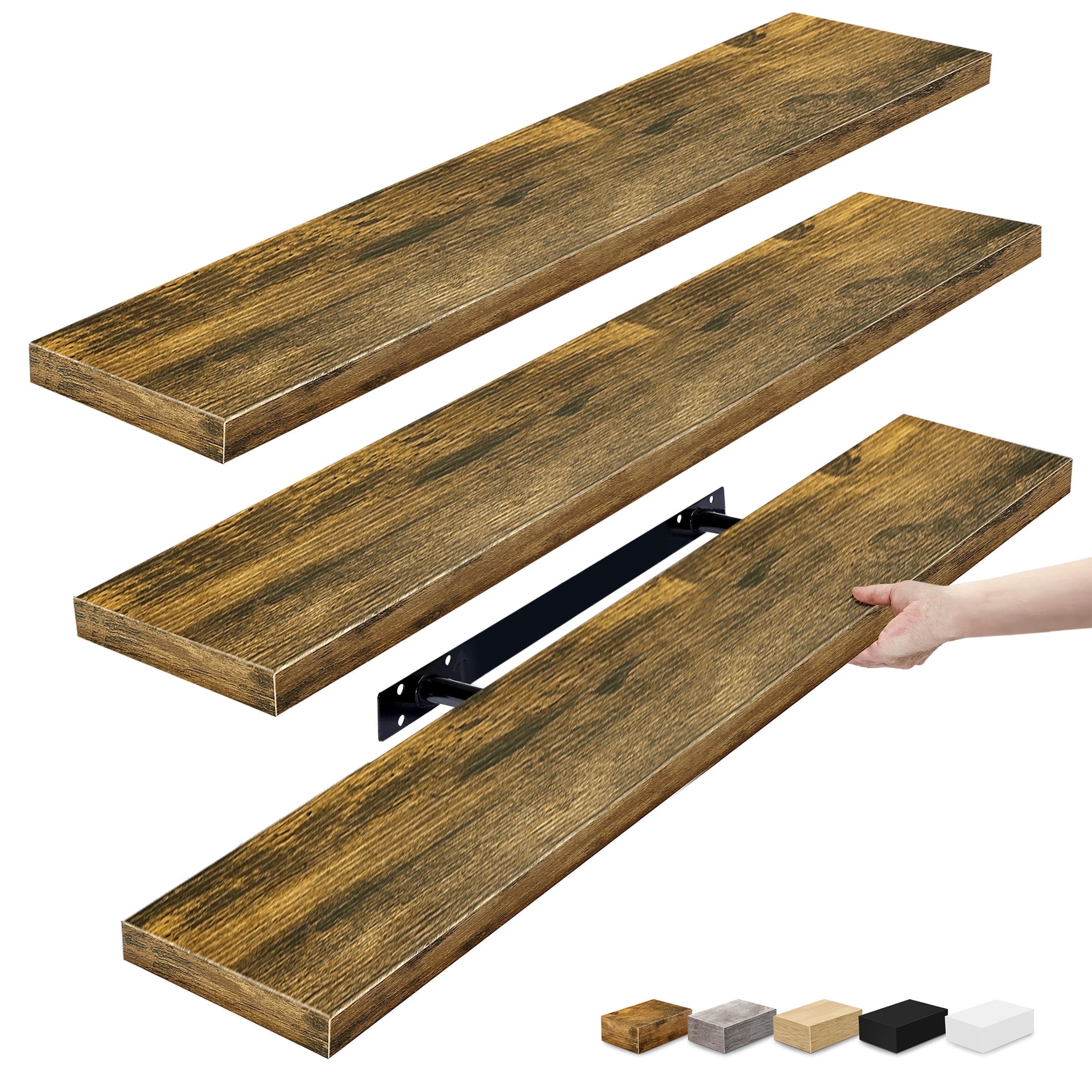 Sorbus 3-Pack 35"x9" Floating Wall Shelves for Bedroom, Kitchen, Bathroom, Home Décor, Brown