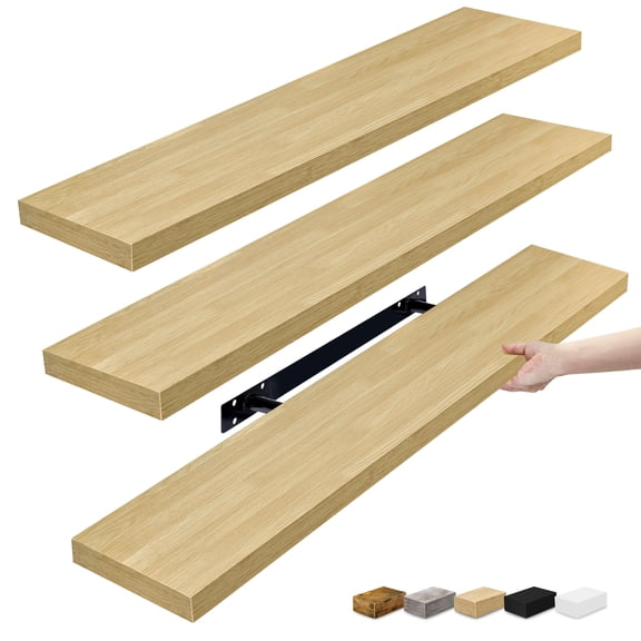 Sorbus 3-Pack 35"x9" Floating Wall Shelves for Bedroom, Kitchen, Bathroom, Home Décor, Maple