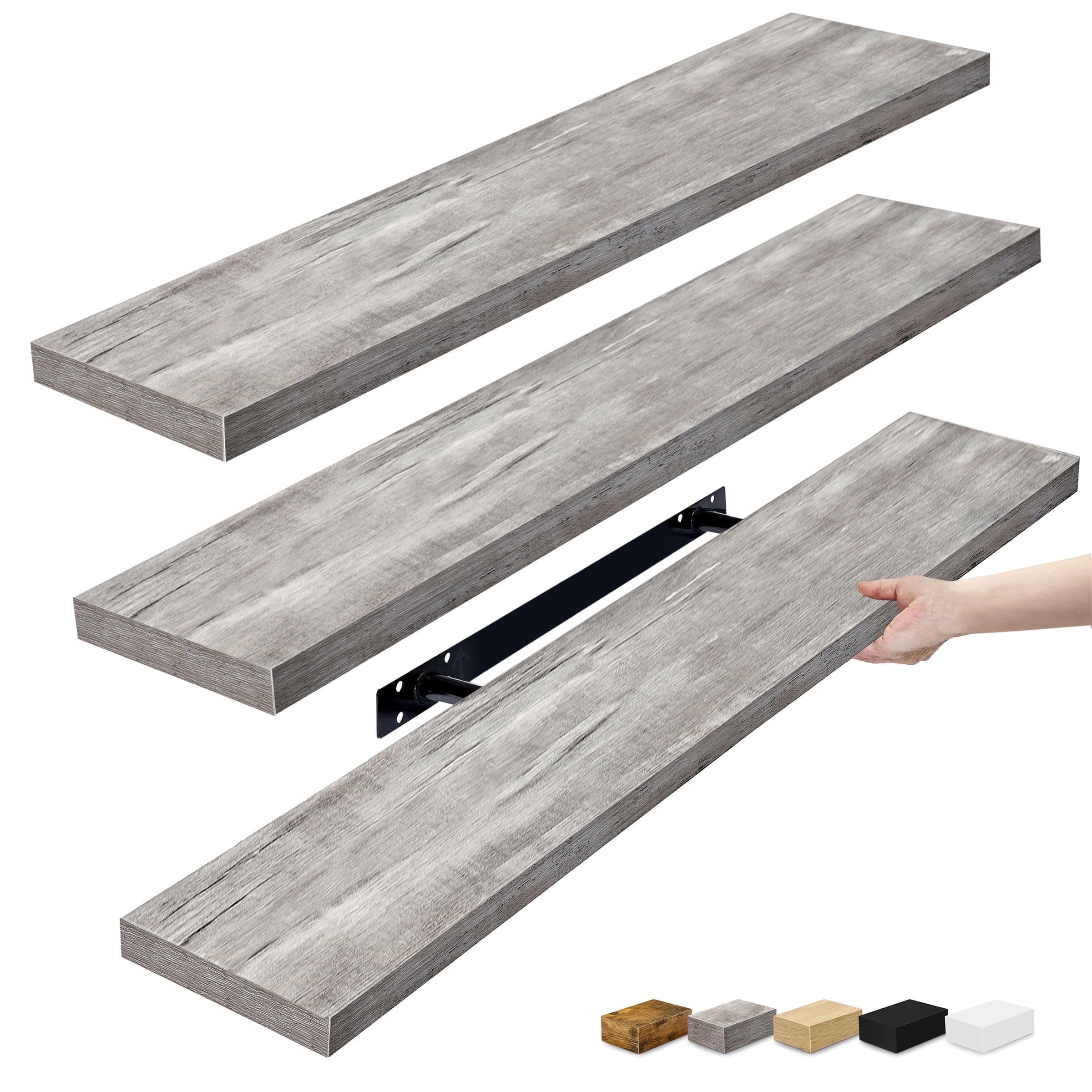 Sorbus 3-Pack 35"x9" Floating Wall Shelves for Bedroom, Kitchen, Bathroom, Home Décor, Gray