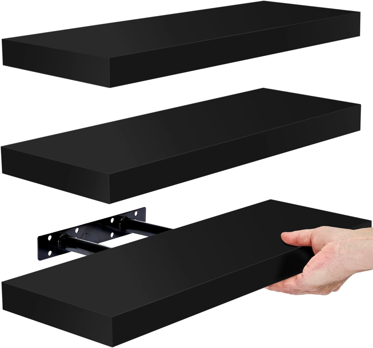 Black MDF Minimalist Floating Wall Shelf Set of Three