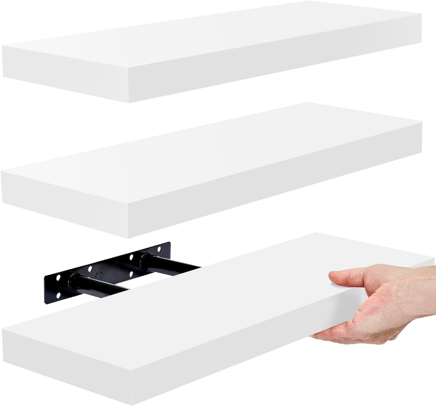 Sorbus 16.25" White Floating Shelves (Set of 3) – Wall Storage for Décor, Frames, Trophies