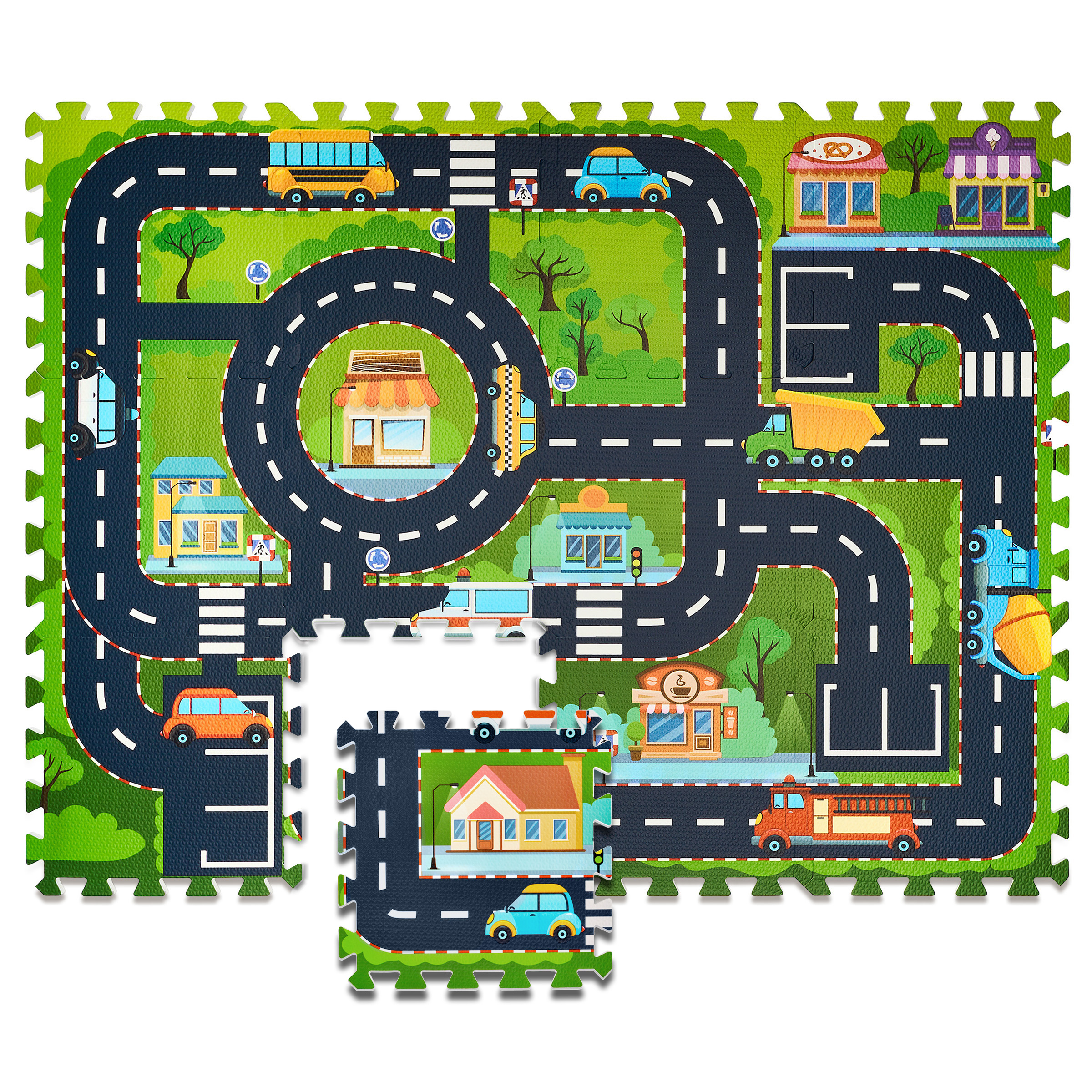 Sorbus Foam Playmat For Kids 12 Tiles Traffic Play Rug City Road 