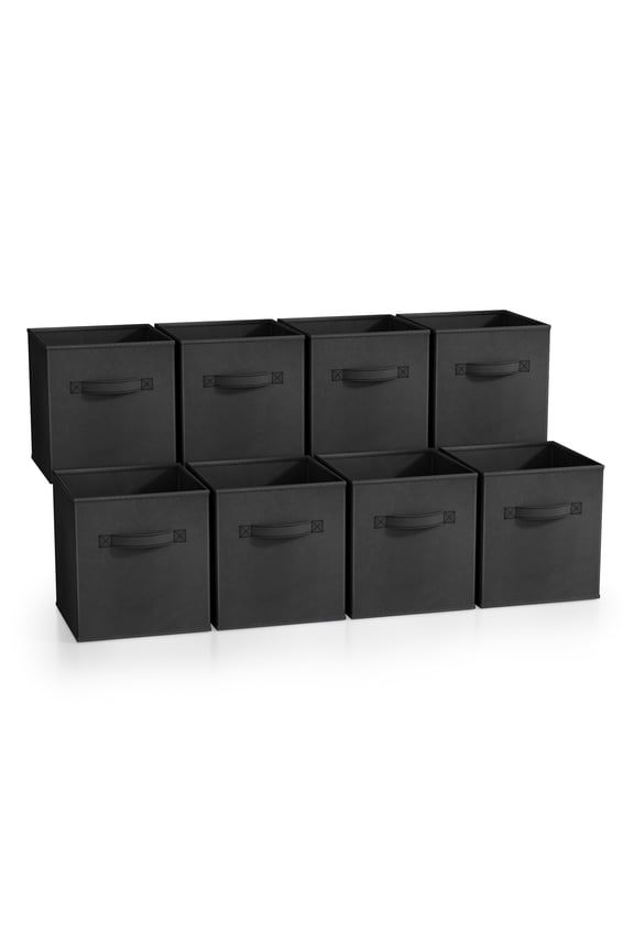 Foldable Cube Storage Bins with Handles, Black, 8 Pack