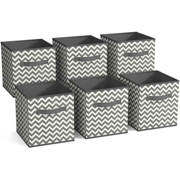 Sorbus Foldable Fabric Cube Storage Basket Bins for Adults and Children (Chevron Gray/White, 6-Pack)