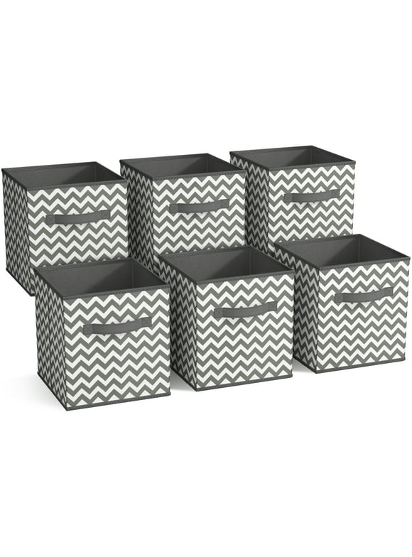 Sorbus Foldable Fabric Cube Storage Basket Bins for Adults and Children (Chevron Gray/White, 6-Pack)