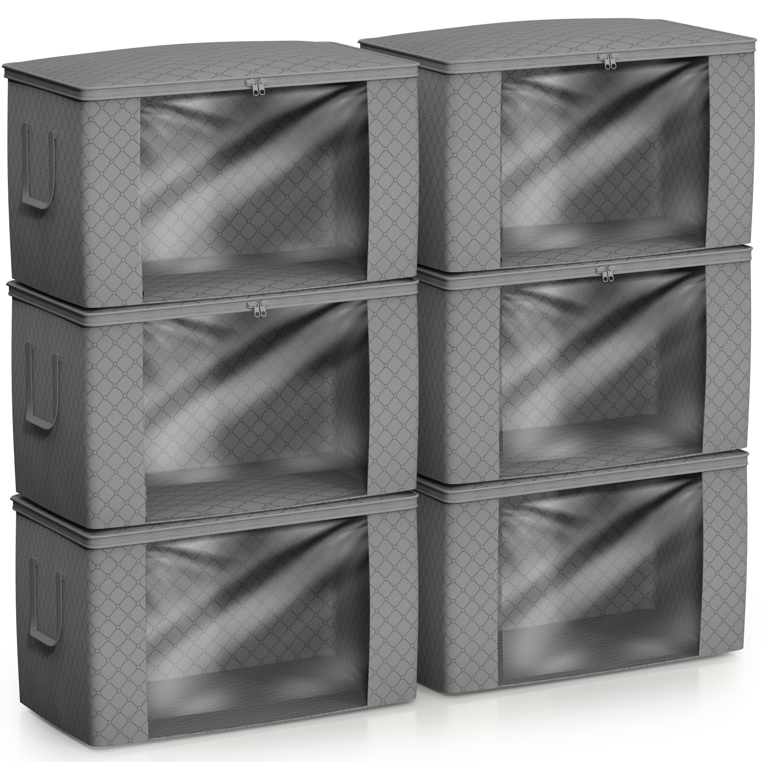 Sorbus Foldable Storage Bag Organizers with Clear Window & Handles, Gray, 6 Pack