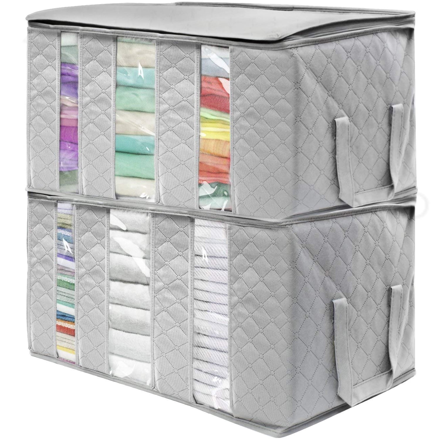 Sorbus Foldable Storage Bags, 3-Section Closet Organizers, 2-Pack, Gray, Clothes & Blankets