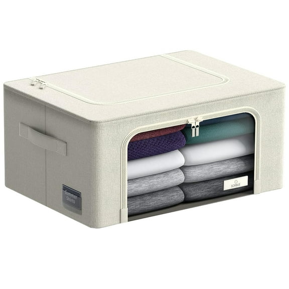 Sorbus Foldable Storage Bin with Metal Frame – Stackable Organizer with Handles, Beige