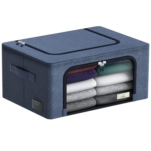 Sorbus Foldable Storage Bin with Metal Frame – Stackable Organizer with Handles, Blue