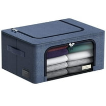 Sorbus Foldable Storage Bin with Metal Frame – Stackable Organizer with Handles, Blue