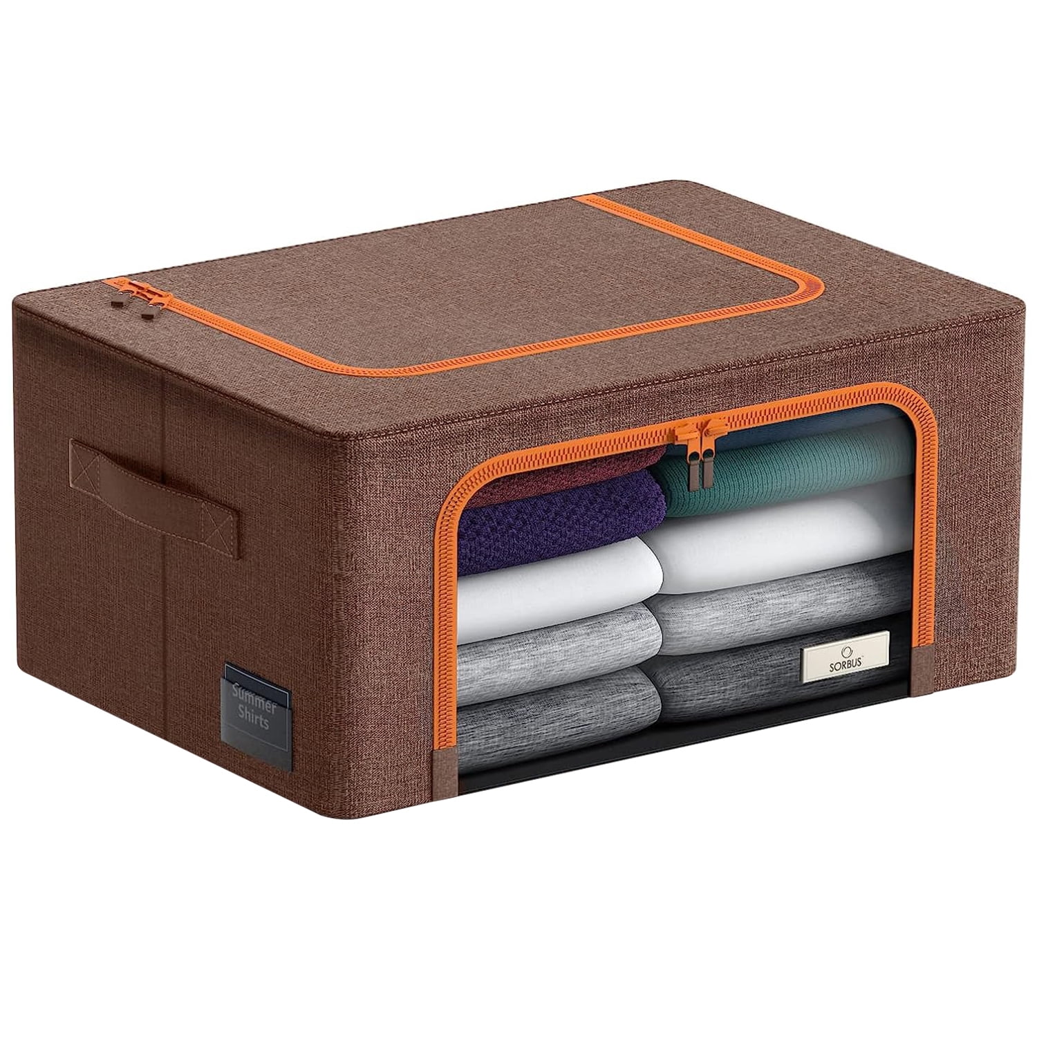 Sorbus Foldable Storage Bin with Metal Frame – Stackable Organizer with Handles, Brown