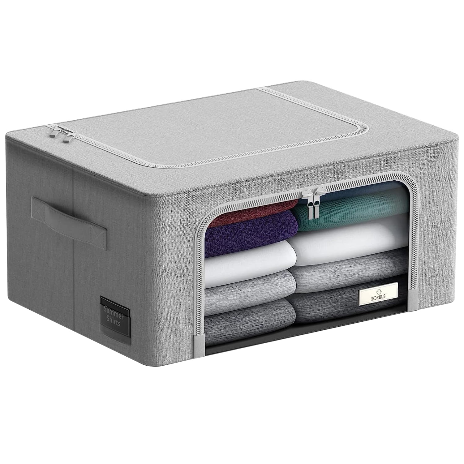 Sorbus Foldable Storage Bin with Metal Frame – Stackable Organizer with Handles, Gray