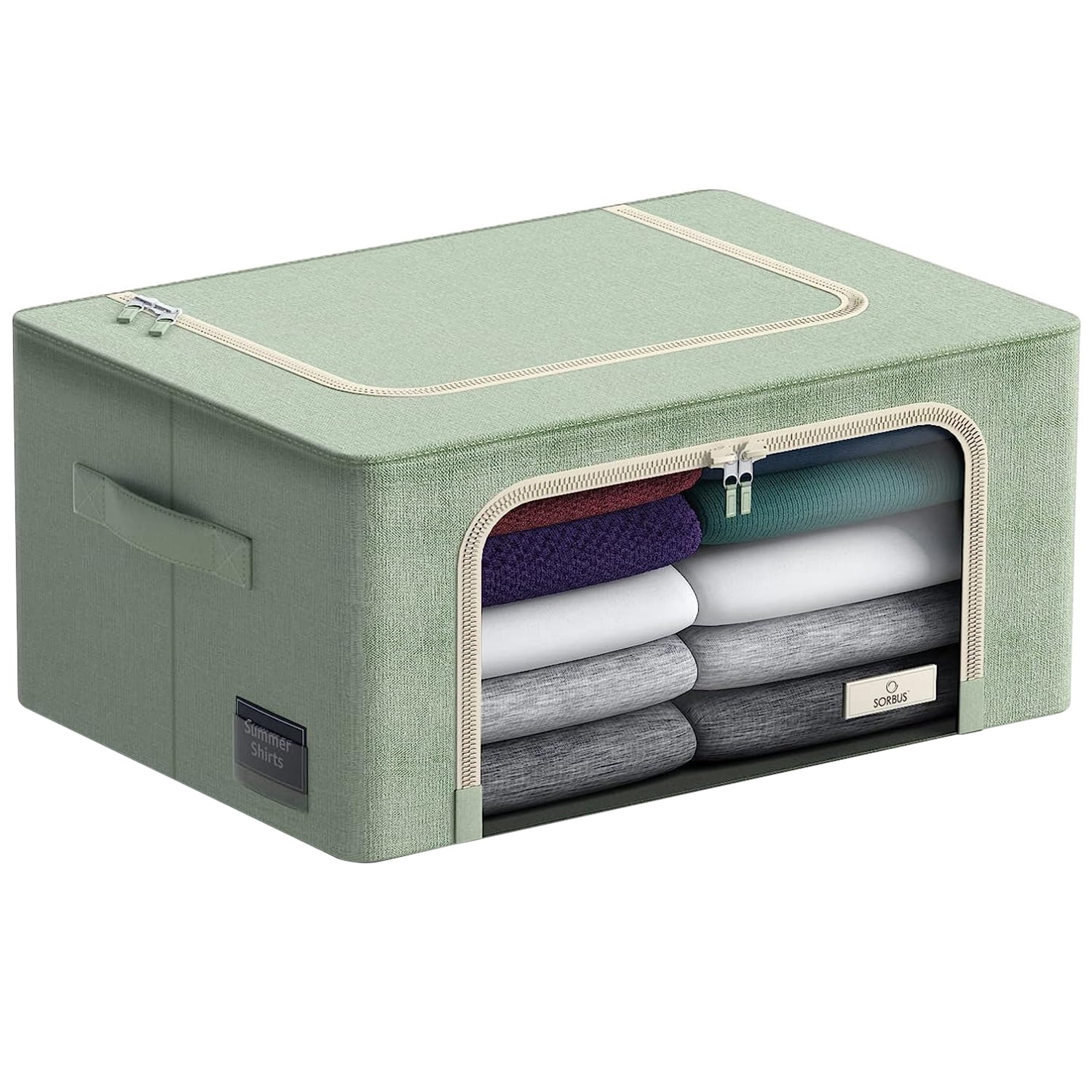 Sorbus Foldable Storage Bin with Metal Frame – Stackable Organizer with Handles, Teal