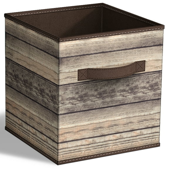 Sorbus Foldable Storage Bins - 11" Collapsible Wood-Look Fabric Cubes with Handle for Clothes & Toys, Brown