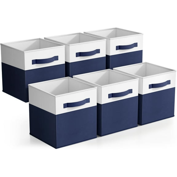 Sorbus 6-Pack Foldable Storage Bins – 11" Fabric Organizer Cubes for Closet, Shelves & Cubbies, Navy/White