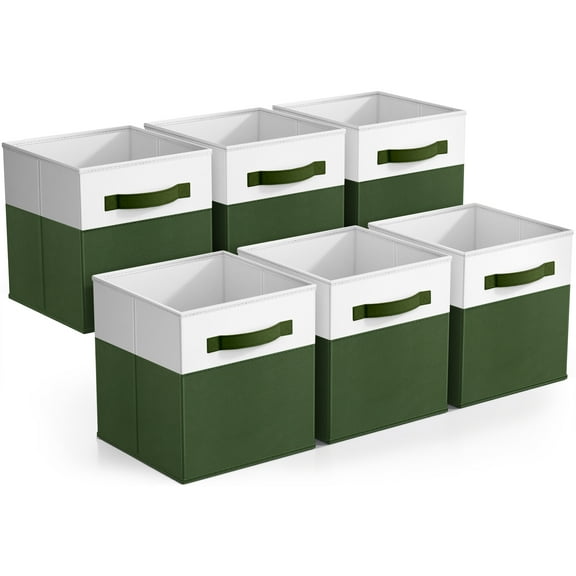 Sorbus 6-Pack Foldable Storage Bins – 11" Fabric Organizer Cubes for Closet, Shelves & Cubbies, Green/White