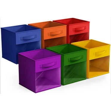 Sorbus Foldable Storage Bins – Set of 6 Fabric Cubes with Clear Window & Handles for Shelves and Closets (Bold Color Mix)