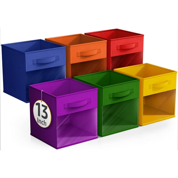 Sorbus Foldable Storage Bins – Set of 6 Fabric Cubes with Clear Window & Handles for Shelves and Closets (Bold Color Mix)