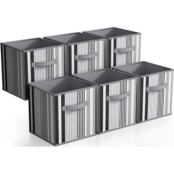 Sorbus Foldable Storage Cube Basket Bin, 6 Pack, Vertical Stripe Line Pattern